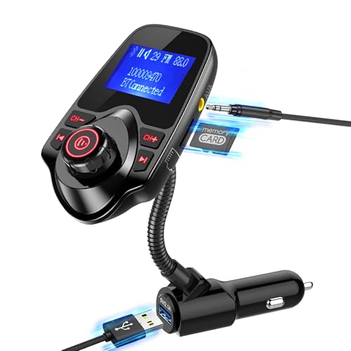 ONN Upgraded 2026 Bluetooth Car FM Transmitter, 1.44” LCD Display, Flexible Gooseneck, Hands-Free Calling, Dual USB Fast Charger, AUX & Micro SD Support for Cars, SUVs & Trucks