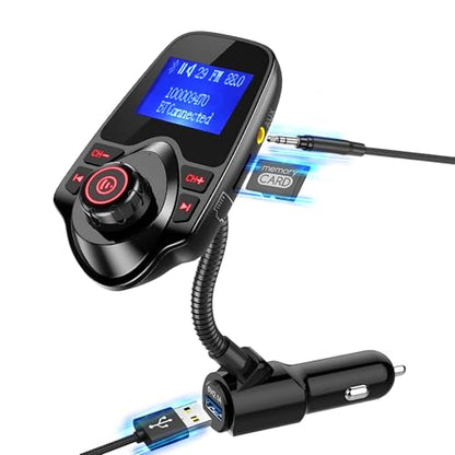 ONN Upgraded 2026 Bluetooth Car FM Transmitter, 1.44” LCD Display, Flexible Gooseneck, Hands-Free Calling, Dual USB Fast Charger, AUX & Micro SD Support for Cars, SUVs & Trucks