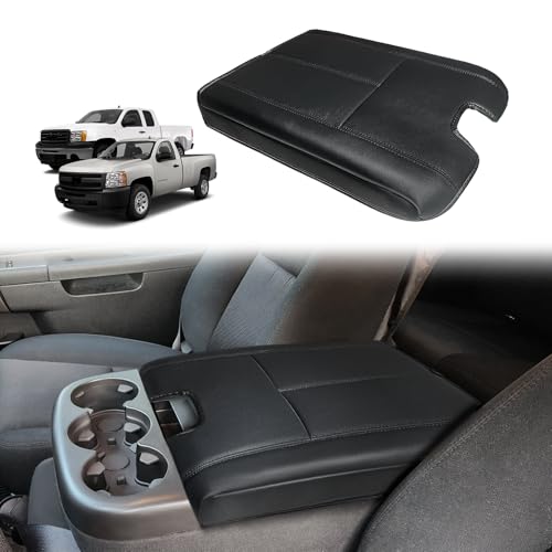 Muslogy Center Console Armrest Cover Fit for Chevy Silverado/Tahoe & GMC Sierra/Yukon 2007-2013 Accessories, Comfort Armrest Pad Console Lid Cushion Vegan Leather Regular Thick(Jump Seat ONLY) - size: 1) 07-13 |Slv&Tahoe&Sra&Yukon| Jump Seat, Regular