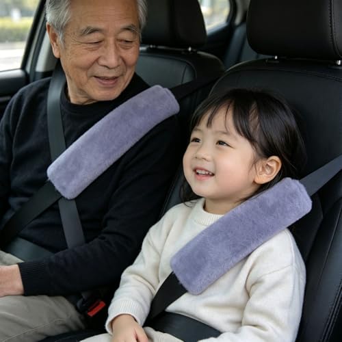 1 Set 6 Pcs Fluffy Car Steering Wheel Cover & Seat Belt Shoulder Pads & Handbrake Cover & Gear Shift Cover Set & Seat Belt Shoulder Pads Faux Wool Universal Fit Car Interior Accessories (Grey) - color: Grey