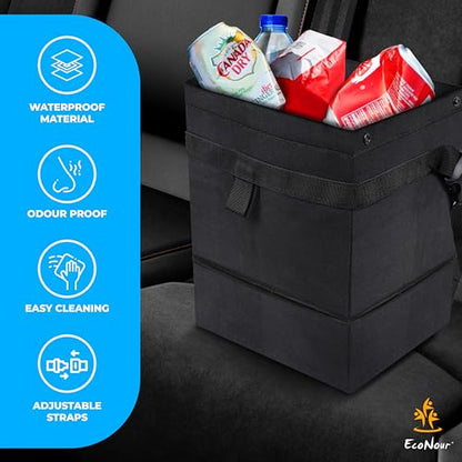 EcoNour Foldable Car Trash Bag Hanging, Garbage Bag and Waterproof Trash Can for Car, Leakproof Trash Can, SUV and Truck Seat Backs, Home, Office - Holds 2.5 Gallons (Black) - size: Trash Bag without Lid