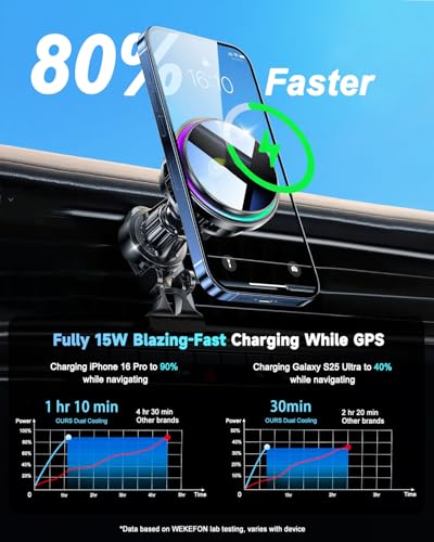 TEC & Fan Dual Cooling Magnetic Wireless Car Charger, For Magsafe Car Mount Charger, Air Vent 15W Fast Wireless Charging Car Phone Holder Bracket for iPhone 17 16 15 14 13 12, for Samsung ＆ Android