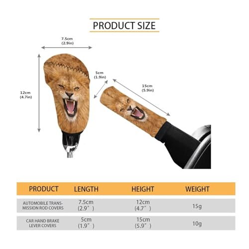 Jeiento Lion Pattern Car Gear Shift Knob Cover Non-Slip Soft Fit Most Cars Sedan SUV Van Truck Brown Auto Interior Accessories for Women - color: Lion