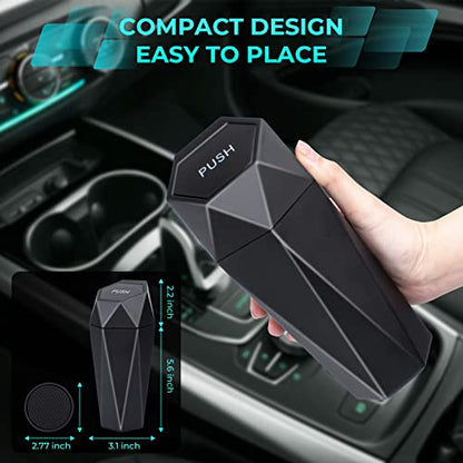 Car Trash Can with Lid, 2 Packs Diamond Design Mini Cup Holder Trash Can for Car, Office, Home Use, Black - color: Black, size: 2 Pack