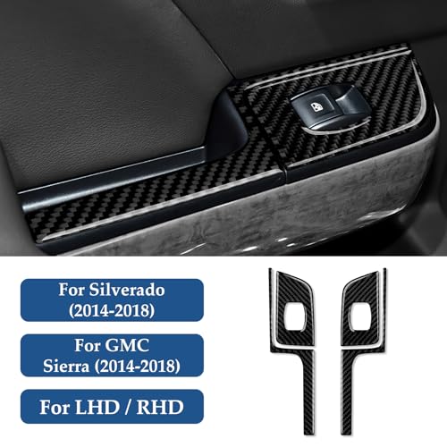 Car Carbon Fiber Decal Rear Window Lift Switch A Sticker Cover Interior Trim for Chevrolet Silverado/GMC Sierra 1500 2500HD 3500HD 2014-2018 Accessories - color: Rear Window Lift Switch a