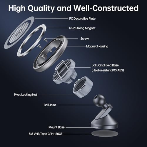 SYNCWIRE for MagSafe Car Mount - Kevlar Material Magnetic Phone Holder for Car Dash,360° Rotation Strong Magnets Car Phone Holder Compatible iPhone 17 Pro Max Air 16 15 14 13, MagSafe Car Accessories - style: Kevlar