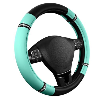 Road Comfort Leather Steering Wheel Cover – Premium Anti-Slip Car Steering Wheel Grip Cover – Universal Fit for 14.5”–15” Cars, Trucks & SUVs - Mint - color: Mint
