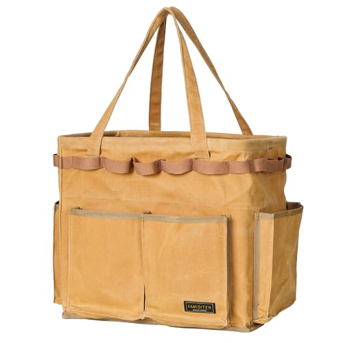 Water Resistant Gardening Tool Bag with Handles - 6 Pockets Utility Self-Standing Organizer for Camping/Garden/Car Storage, 14" x 13" x 10" | Khaki - color: Khaki