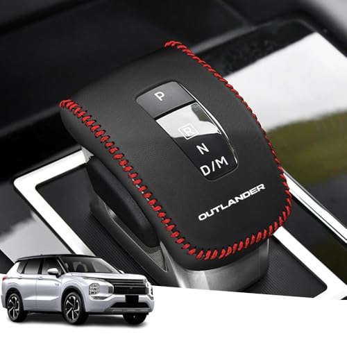 Great-luck Genuine Leather Automatic at Gear Shift Knob Cover Protector Trim,The car Interior Accessories(Red Stitches) for Mitsubishi Outlander 2022 2023 2024 2025 2026 Outlander PHEV 2023-2025 2026 - color: red Stitches, size: Outlander/Outlander PHEV