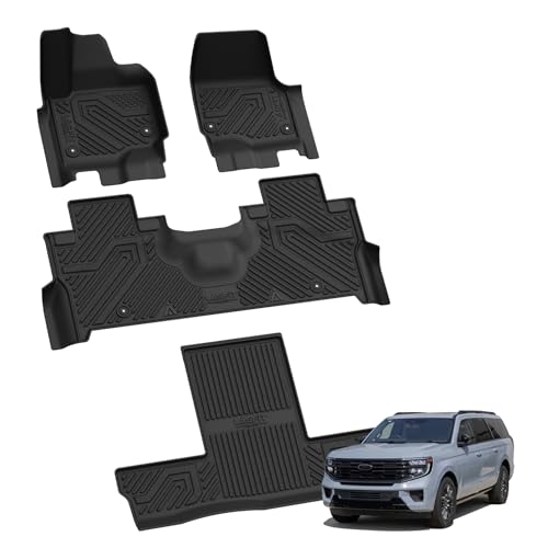 LASFIT Floor Mats for 2025 2026 Ford Expedition 7 Seats Max(Not Fit 8 Seats Standard), All Weather Protector TPE Easy Clean Car Floor Liner, 1st & 2nd & 3rd Row, 4pcs Black - style: 8) Expedition Max 7-Seat| 25-26 | 3 Rows