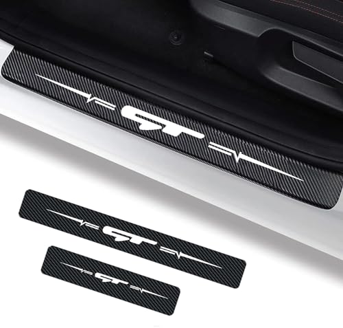 4Pcs Car GTLINE Sill Protector Reflective 4D Carbon Fiber Sticker Decoration Door Entry Guard Door Sill Scuff Plate Stickers Accessories Compatible with GT (White) - color: White
