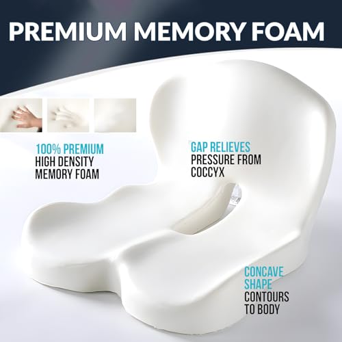 Seat Cushion Memory Foam Pads for Truck Driver Office Chair Cushion Home Chair Cushion Car Non Slip Pad Sitting Ergonomic Cushions for Office Workers Car Drivers (Dark Grey)