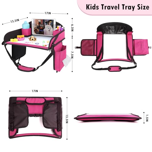 Kids Travel Tray for Airplane - Toddler Car Seat Table Tray, Road Trip Essentials for Boys & Girls, Carseat Lap Desk for Kids Road Trip Activities (Pink-2PCS) - color: Pink-2PCS