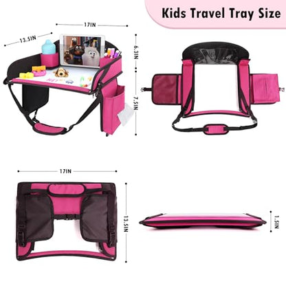 Kids Travel Tray for Airplane - Toddler Car Seat Table Tray, Road Trip Essentials for Boys & Girls, Carseat Lap Desk for Kids Road Trip Activities (Pink-2PCS) - color: Pink-2PCS