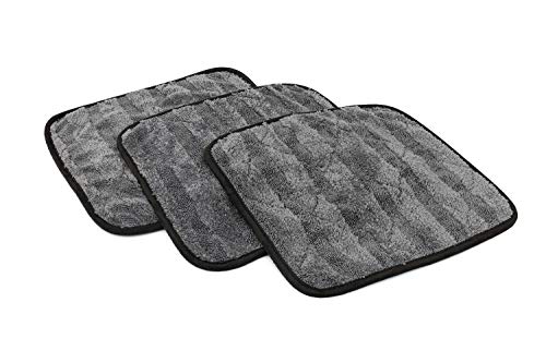 The Rag Company Gauntlet Car Drying Towel, Ultra-Absorbent 70/30 Blend Korean Microfiber, Dries Vehicles Faster Without Scratching, 900 GSM, 12x12 Inches, Ice Grey/Grey, 3-Pack - size: 12in x 12in