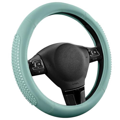 PIC AUTO Steering Wheel Cover, Glitter Gel Particles & Mint Luxury Leather Car Steering Cover, Universal Fit 14.5"-15.5" Anti-Slip Car Wheels Cover for Girls & Women - color: Mint