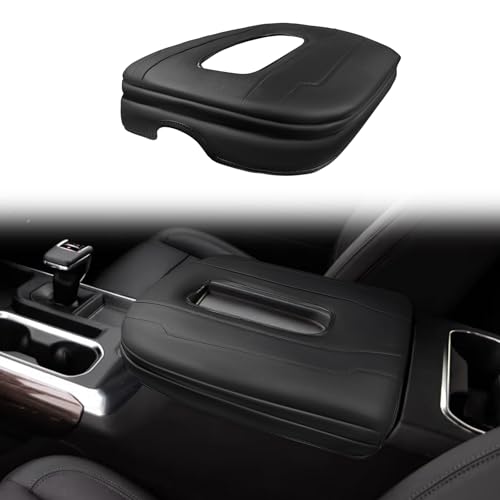 Muslogy Center Console Armrest Cover Fit for Chevy Silverado & GMC Sierra 1500 2500 3500 2022-2026 Accessories, Comfort Armrest Pad Console Lid Cushion Vegan Leather 1-Inch Extra Thick(Bucket Seat) - size: 1) 22-25 |Silverado & Sierra| Bucket Seat, +Thick