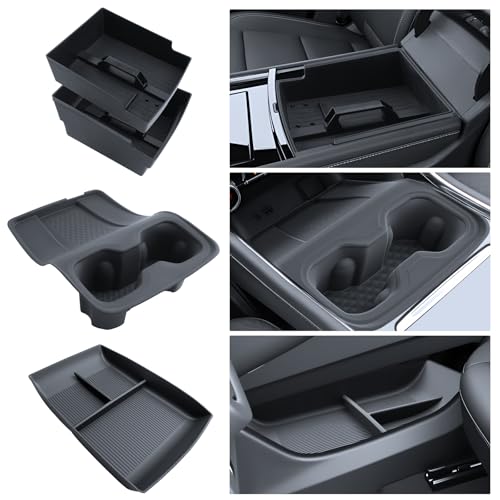 for 4PCS Double Layer Center Console Armrest Organizer&Cup Holder Insert&Wireless Mat Compatible with 2024-2026 Chevy Traverse - color: Traverse 24-26 Armrest Tray 4PCS