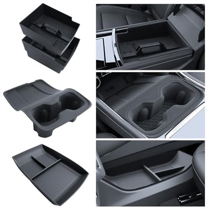 for 4PCS Double Layer Center Console Armrest Organizer&Cup Holder Insert&Wireless Mat Compatible with 2024-2026 Chevy Traverse - color: Traverse 24-26 Armrest Tray 4PCS