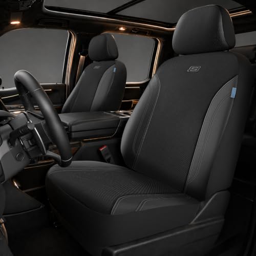 Skechers Seat Covers, Work Leather Car Seat Covers 5-Times Stronger Built-in Webbing, Oxford Fabric Front Seat Cover, Airbag Compatible, Automotive Comfort for Cars, Trucks, SUVs,Black - color: Black&Black, size: Two Front