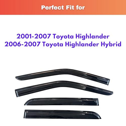 KPY Rain Guards Fit for 2001-2007 Toyota Highlander, Out-Channel Window Visors Vent Wind Deflectors 4PC, Car Accessories for 2006-2007 Toyota Highlander Hybrid - size: 2001-2007 Highlander & 2006-2007 Highlander Hybrid