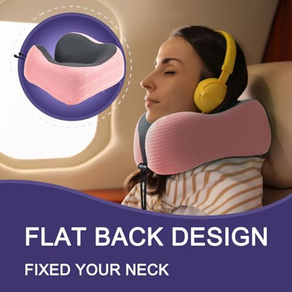 napfun Neck Pillow for Travel with Travel Pouch, Sleep Mask & Earplugs, Memory Foam Airplane Pillow for Headrest Sleep with Eyeshades, Plane Essentials with Eye Blindfold, Pink Striped Kit - color: Pink Striped Kit