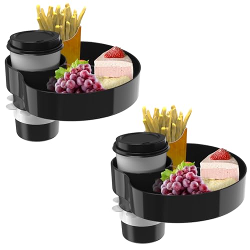 [2 Packs] Kids Car Seat Tray, Travel Tray with Cup Holder for Toddler Baby, Kids Car Seat Food Snack Organizer for Road Trip, Stroller snack tray travel must haves - Black - color: Black-2 Packs
