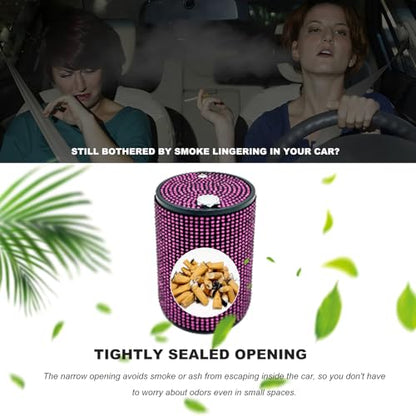Bling Car Ashtray with Lid, Rhinestones Fireproof Auto Cup Holder Cigarette Ash Tray, Smokeless Crystal Diamond Ashtray Mini Trash Can for Women Girls, Car Accessories (Pink) - color: Pink