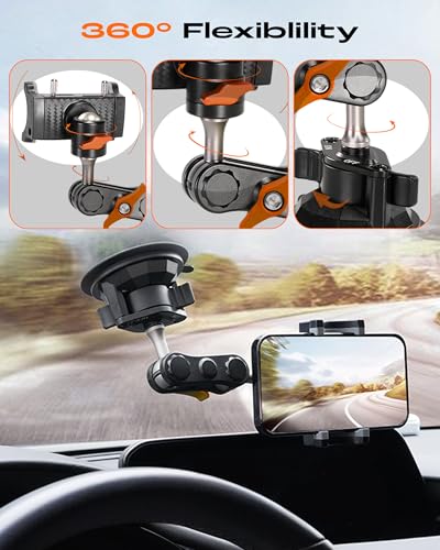 chubbycable ChubbyGrip Car Phone Holder 360° Adjustable Cell Phone Car Mount Ultra-Durable Metal Car Phone Mount for Windshield, Suction Cup Phone Mount for iPhone Samsung All Smartphone, Clamp - color: ChubbyGrip Pro (Clamp)-Orange