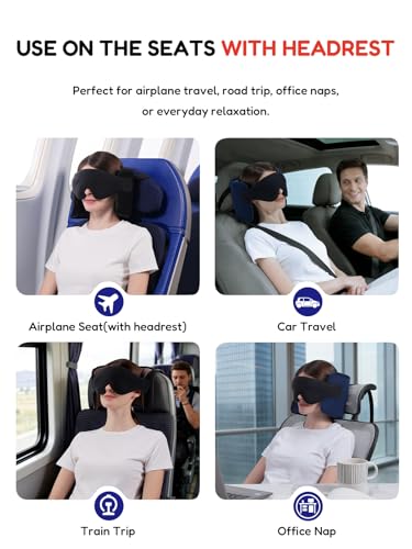 Travel Pillow for Airplane, Travel Pillow with Seat Strap and 3D Eye Mask to Firm Head, 360°Support Headrest No Bobblehead, Travel Essentials for Long Flight,Car Road Trip,Faded Blue - color: Faded Blue