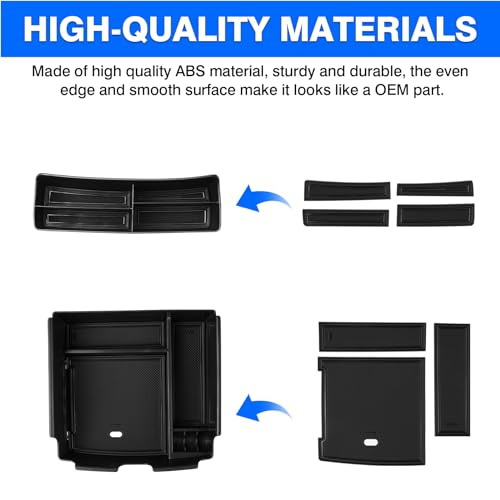 Autorder 2PCS Center Console Organizer for Kia Carnival 2022-2025 2026 Accessories Armrest Storage Box Secondary Insert Tray with Black Anti-Slip Mat（Front Tray + Armrest Organizer） - size: 2022-2026 Kia Carnival 2PCS
