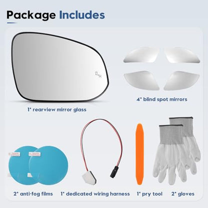 Blind Spot Mirrors for 2013-2025 RAV4, 2014-2024 4runner, 2016-2025 Tacoma, Passenger Side Mirror Replacement with Blind Spot Warning Light, Power Heated Mirrors for Anti-Fog, Durable Backing Plate - size: 13-25 RAV4, 16-25 Tacoma