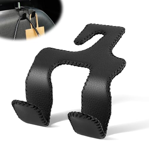 LivTee Upgraded Superior Leather Car Seat Back Headrest Hook, 2 in 1 Auto Seat Hook Hangers Holder Organization Interior Accessories for Purses Coats Umbrellas Grocery Bags Handbag (Black) - color: Black 1-Pack