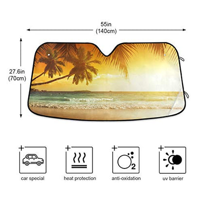 Palm Tree And Fantastic Sunset Of Sea Car Windshield Sunshade Foldable Reflective Sun Shade Blocks UV Rays - color: Beach Sunset 1