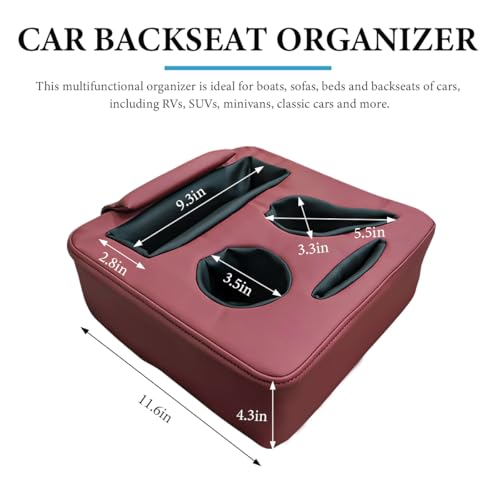 Car Back Seat Organizer, Leather Automotive Rear Seat Couch Cup Holder Expander Tray, Vehicle Cup Holder Tray Holds Snacks Remotes Phones for Truck RV Boat Couch Pillow Bed (Wine Red) - color: Wine Red