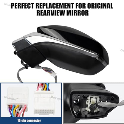 Driver Side Mirror Assembly Compatible with Lexus RX 350 350L 450h 450hL 2016-2022 with Heated, Blind Spot Monitor, Turn Signal, Power Folding Adjust Memory Black (13 Pin Left) - size: 13Pin Left