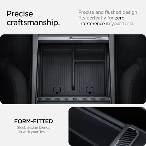 Spigen Non-Slide Center Console Organizer (Expanded Capacity) for Tesla Model Y Juniper (Only Premium & Performance 2025/26) and Model 3 Highland (Standard, Premium & Performance 2024/25/26) - size: Center Console Organizer (Expanded)