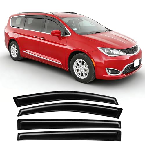 Rain Guards Fit for Chrysler Pacifica 2017 2018 2019 2020 2021 2022 2023 2024 2025, Tape-On Side Window Deflector Durable 2017-2025 Pacifica Rain Guard Black 4 PCS - size: Fit for Chrysler Pacifica 2017-2025