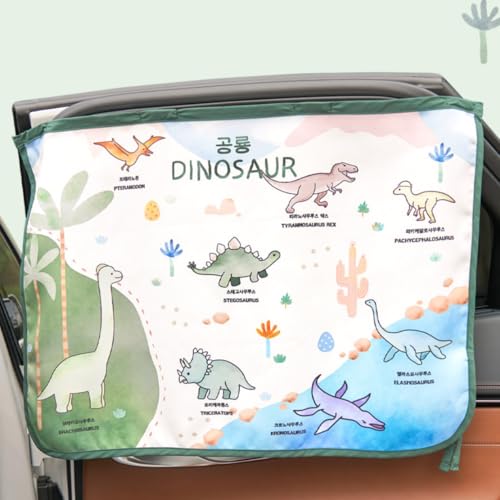 Magnetic Car Sun Shade Curtain for Side Window – Sun Blocker and UV Protector for Baby, Kids, and Pets – Universal Fit with Built-in Magnets for Steel-Framed Door (Magnet-Dino Friends) - color: Magnet-Dino Friends