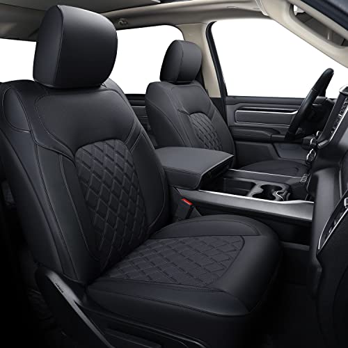 FEELiT Front Seat Covers for Ram 1500 2019 2020 2021 2022 2023 2024 2025 2026 Crew/Regular/Quad/Mega Cab Waterproof, Custom Fit Trims Bighorn Laramie Limited Longhorn TRX Car Pickup (01-Front) - color: Black, size: Size #1: 2019-2026 Ram 1500 Front Pair