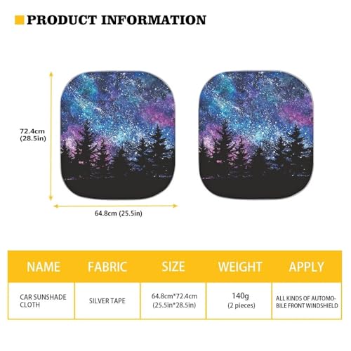Galaxy Forest Car Front Windows Sunshade 2 Pieces Automotive Windshield Universal Auto Shade Flodable Reflective Sun Shade - color: Galaxy Forest