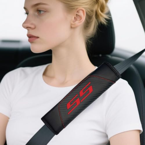 2Pcs Carbon Fiber Leather Seat Belt Cushions Shoulder Pad Soft for Chevy Malibu Impala Camaro SS Accessories,Car Seat Belt Pads Safety Belt Cover Pad (Black SS) - color: Black SS
