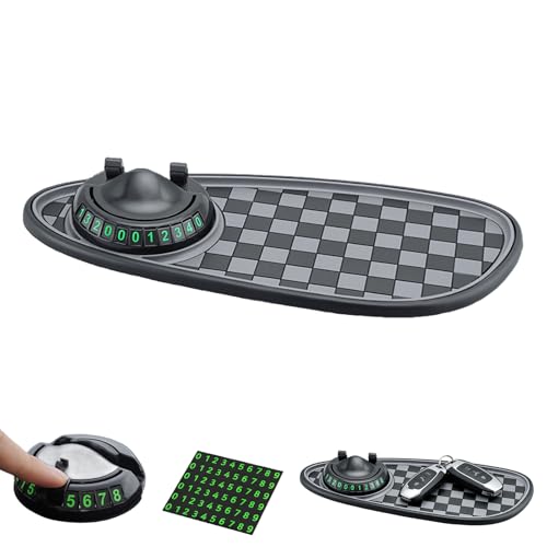 Multifunction Car Anti-Slip Mat, 2026 New Car Dashboard Mobile Phone Holder with Temporary Parking Number Pad for Phones, Sunglasses, Keys, Gadgets (Gray) - color: gray