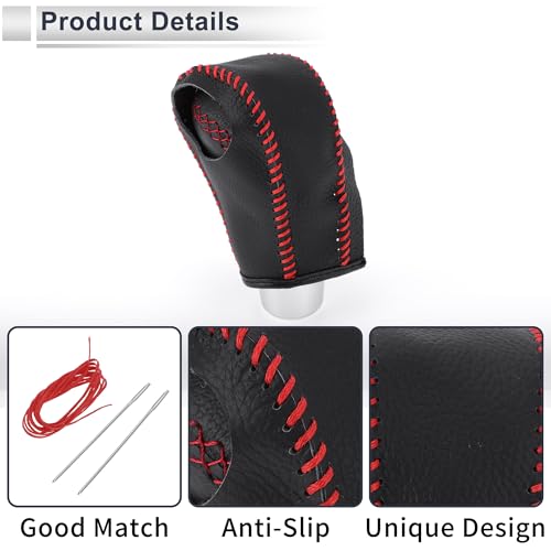 Gear Shift Knob Cover for Honda HR-V 2016-2022 Anti-Slip Stick Shifting Handle Protector Faux Leather 1 Pc Pebbled Black Red