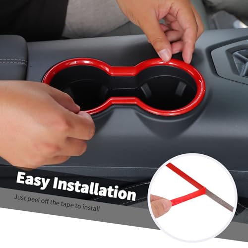 Jimen Fit for Ford Mustang 2024-2025, Center Console Front Cup Holder Cover Trim (Red) - color: Red