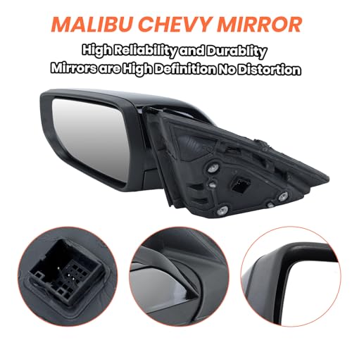 Driver Side View Mirror Compatible with Chevy Malibu 2016 2017 2018 2019 2020 2021 2022 Non Heated Without Signal Light Manual Folding LH(Gloss Black) - color: 3Pins-Gloss Black, size: Left Driver Side