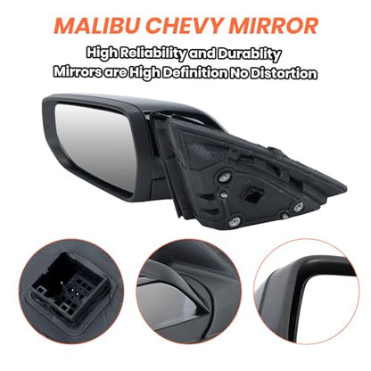 Driver Side View Mirror Compatible with Chevy Malibu 2016 2017 2018 2019 2020 2021 2022 Non Heated Without Signal Light Manual Folding LH(Gloss Black) - color: 3Pins-Gloss Black, size: Left Driver Side