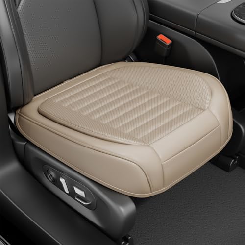 2 Pack Car Bottom Seat Covers, Luxury Leather Front Seat Covers, Breathable and Waterproof Automotive Bottom Seat Covers, Universal Anti-Slip Seat Covers Fit for Most Vehicles (Beige, 2 PCS) - color: Beige-2 PCS