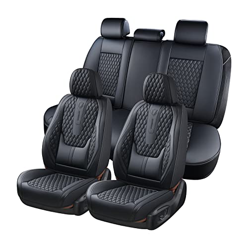 Coverado Car Seat Covers Full Set, Black Seat Covers for Car with Lumbar Support, Nappa Leather Seat Covers Waterproof Car Seat Protectors Universal Fit for Most Cars SUV Trucks - color: A/Black, size: FullSet