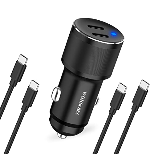 Dual 45W USB C Car Charger, 90W Max Super Fast Charging, All Metal 12V Cigarette Lighter Adapter for iPhone 17 Pro Max/16/15/iPad, Samsung Galaxy S26/S25, Google Phones with 2 Type C Cable 3.3ft Black - color: Black